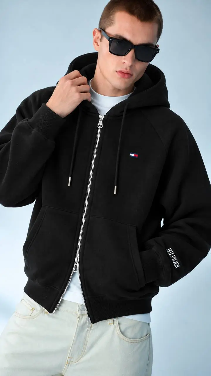 Flag Logo Zip Hoodie in Black
