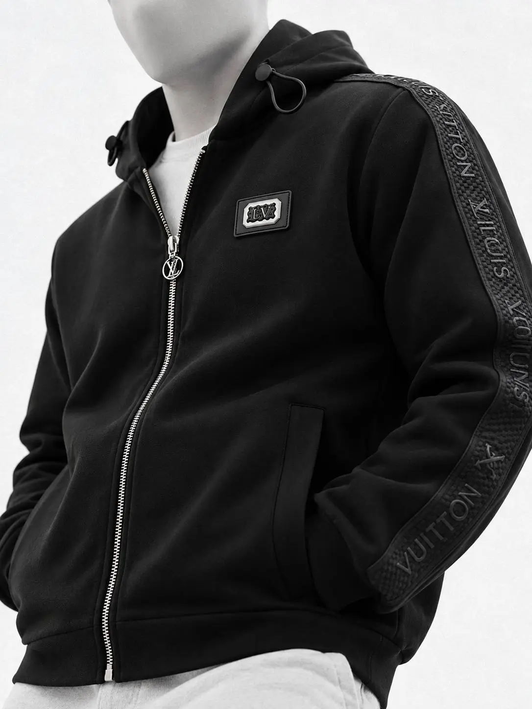 Side-Tape Zip Hoodie in Black, photo 3