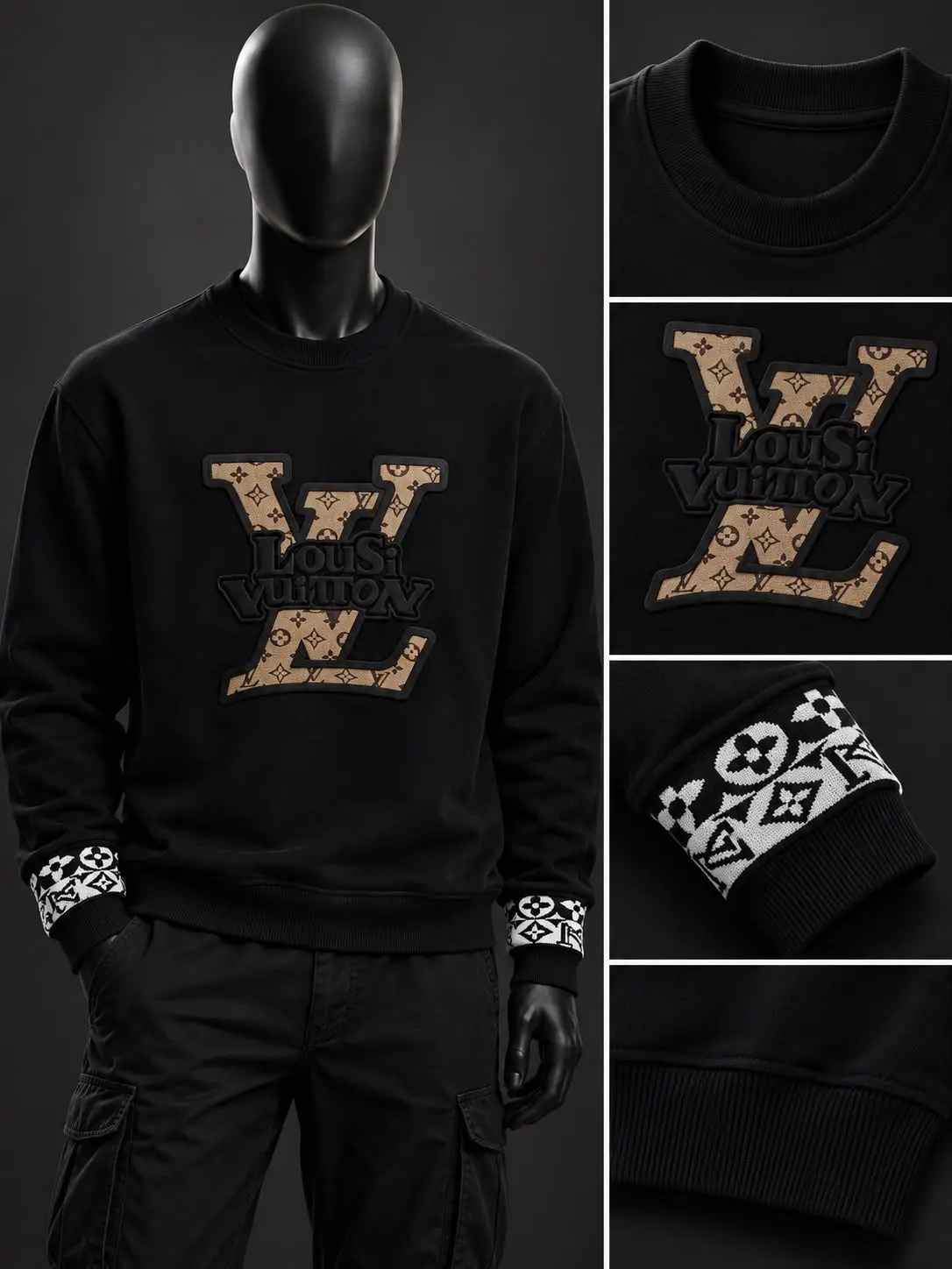 Varsity Letter Crew Sweatshirt in Black