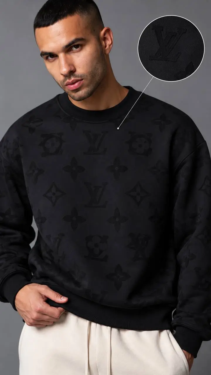 Monogram Jacquard Crew Sweatshirt in Black