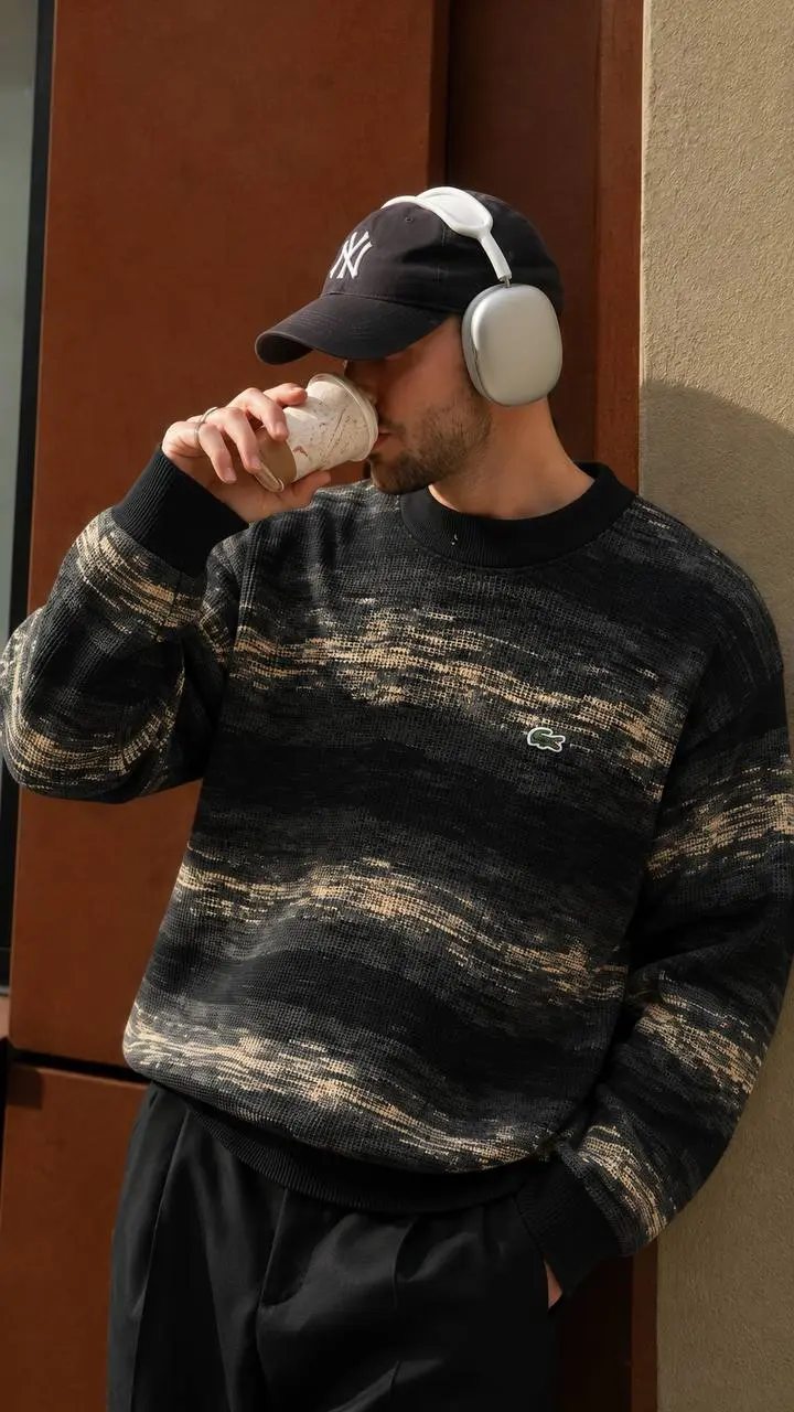 Space-Dye Knit Sweater in Black
