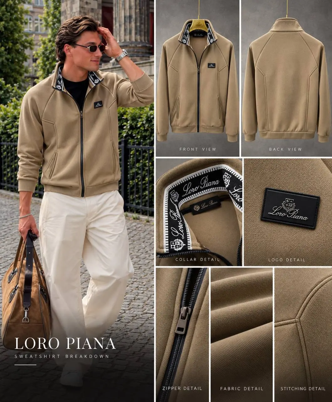 Brushed Zip Jacket in Beige
