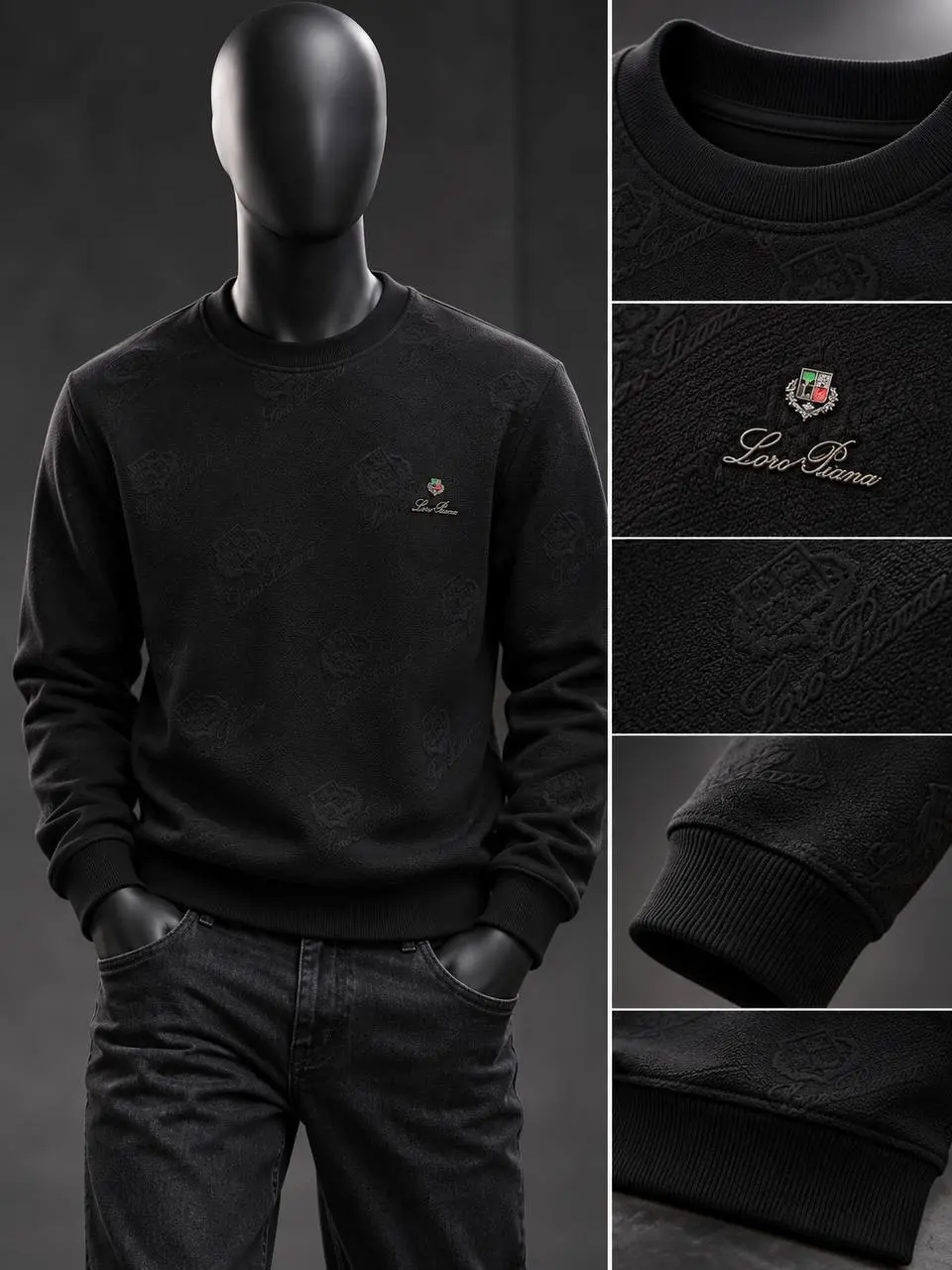 Embossed Crest Crew Sweatshirt in Black